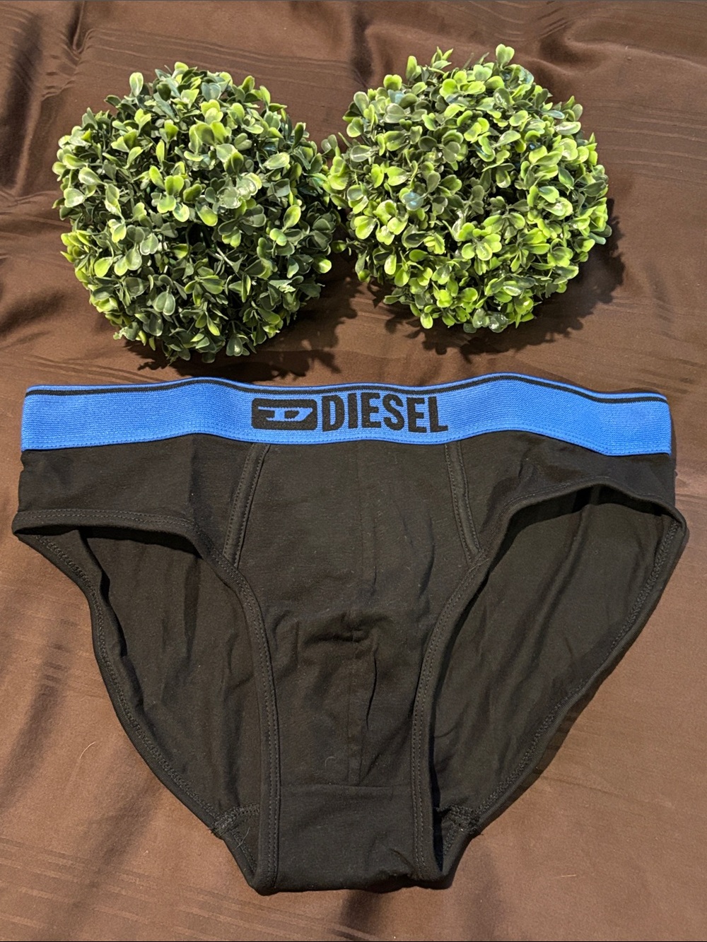 Diesel Black Briefs with Blue Logo Waistband